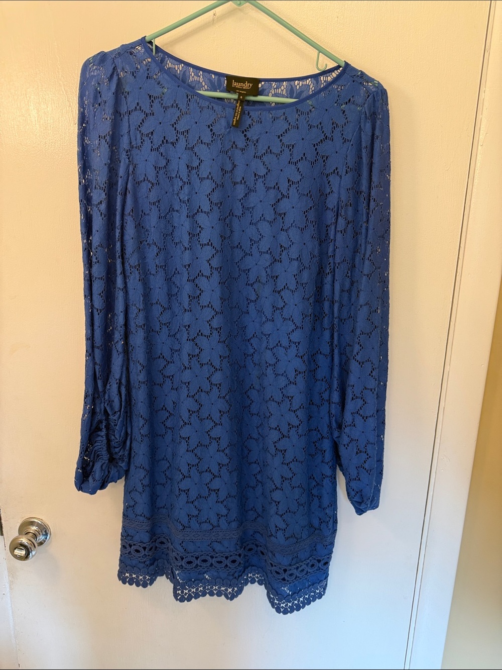 Laundry By Shelli Segal Cobalt Blue Lace 3/4 Sleeve Shift Dress